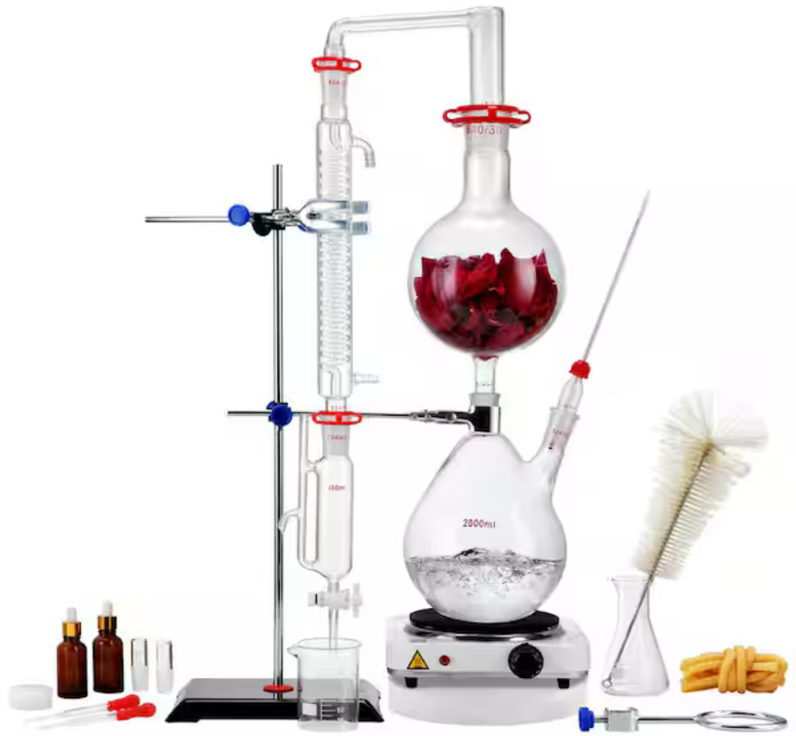 Essential Oil Distillation Kit, Distillation Apparatus, Glassware Distillation Kit with Heating Plate, 28-Pieces