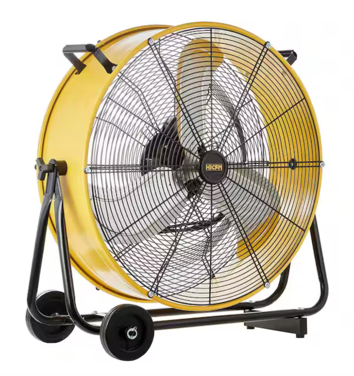 24 in. 8800 CFM High Velocity Industrial Drum Fan in Yellow, 3-Speed Heavy-Duty Fan for Warehouse and Basement