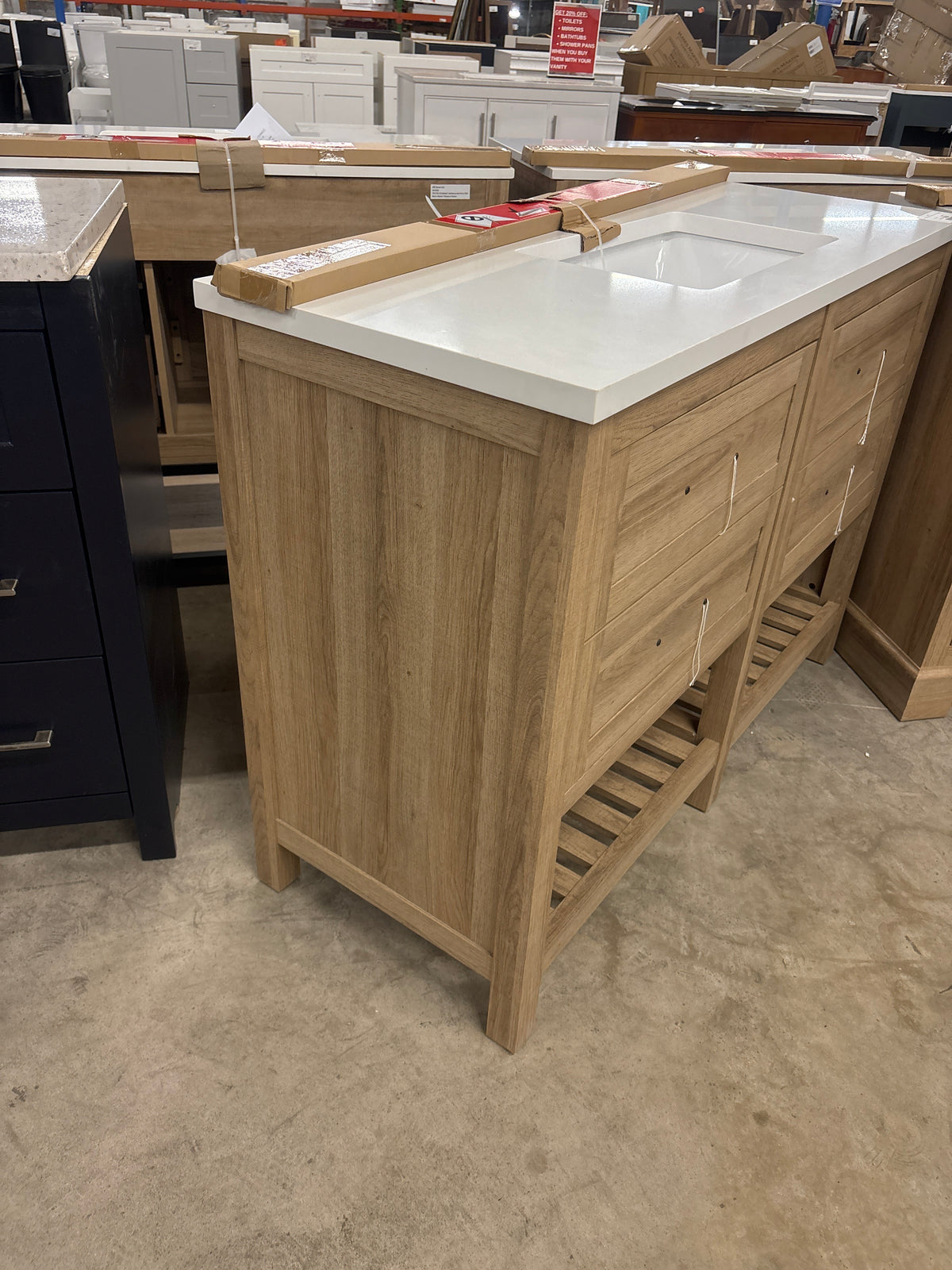 Autumn 48 in. Single Sink Weathered Tan Bath Vanity with White Engineered Stone Top (Assembled)