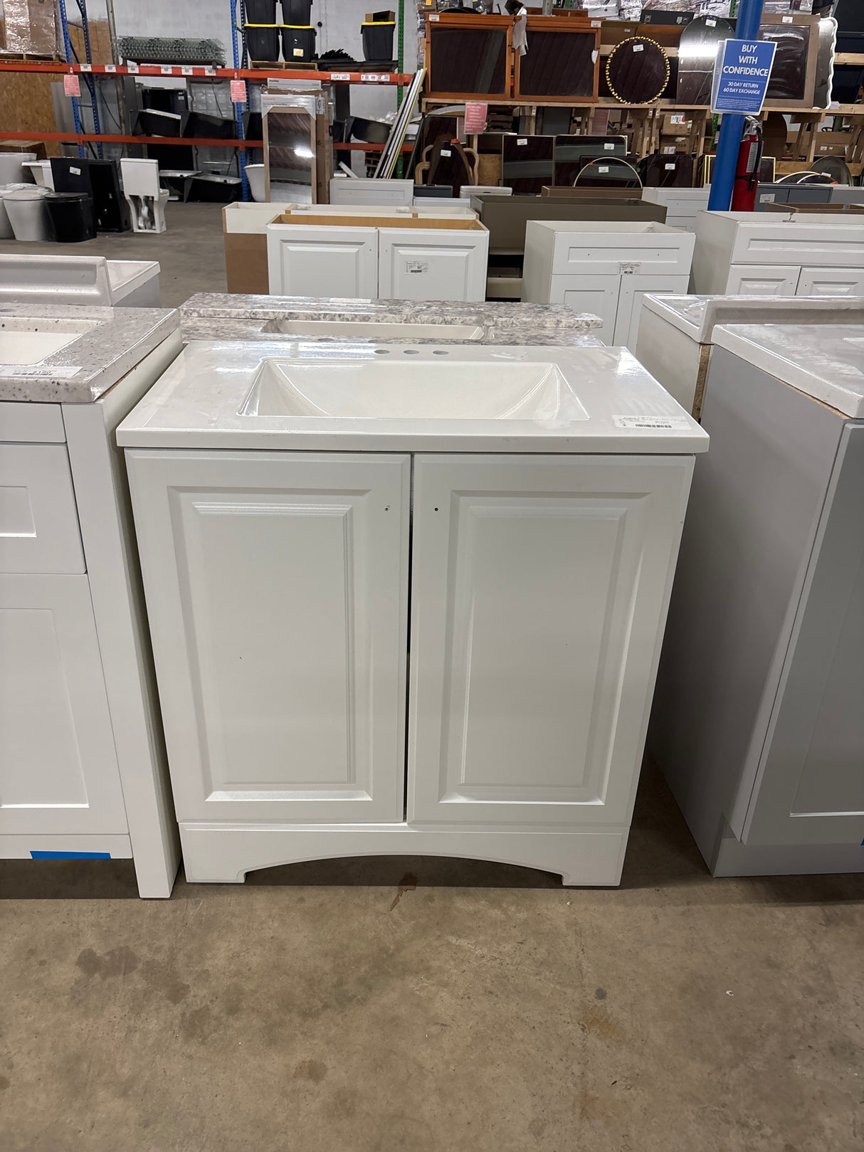 31 in. W x 19 in. D x 35 in. H Single Sink Freestanding Bath Vanity in White with White Cultured Marble Top