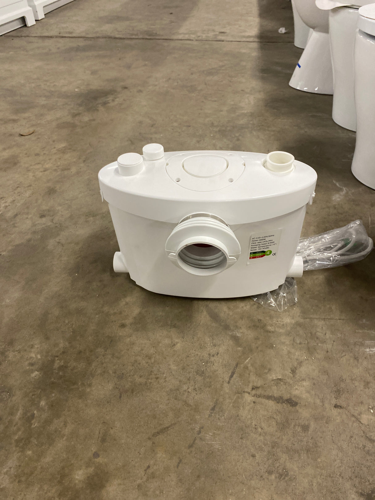 Macerating Toilet 2-Piece 1.0/1.6 GPF Dual Flush Round Toilet in White, with 0.8 HP Macerating Pump