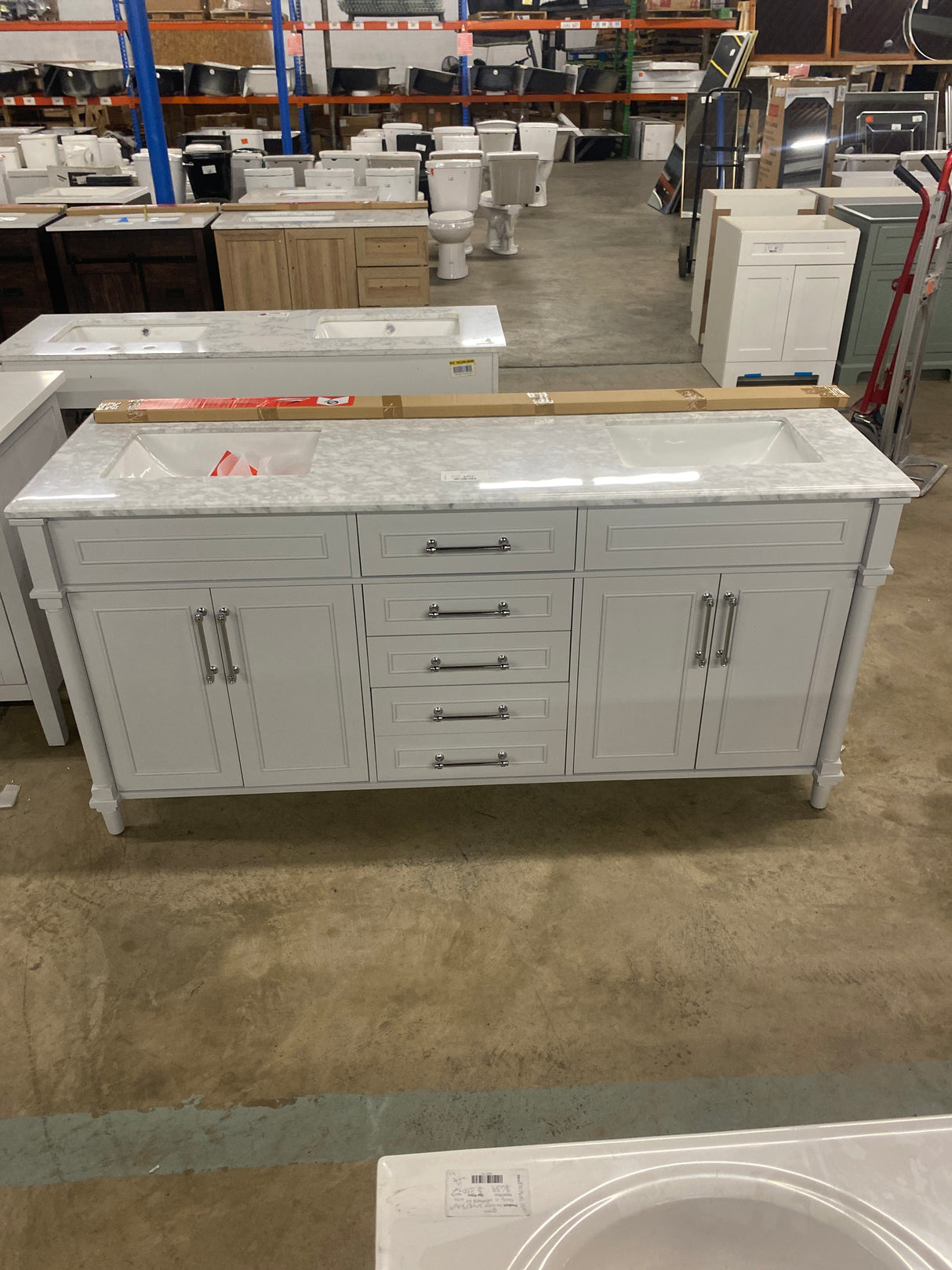 Aberdeen 72 in. W x 22 in. D x 34.5 in. H Double Sink Bath Vanity in Dove Gray with Carrara Marble Top