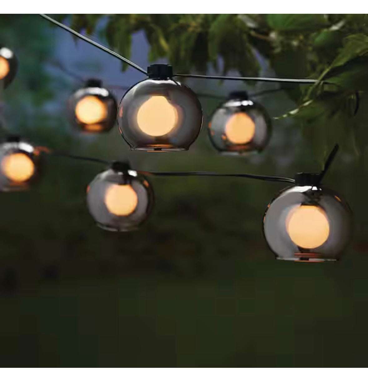 8-Light 10 ft. Black Indoor/Outdoor Plug-In String Light with Smoky Glass Shades and Incandescent Bulbs