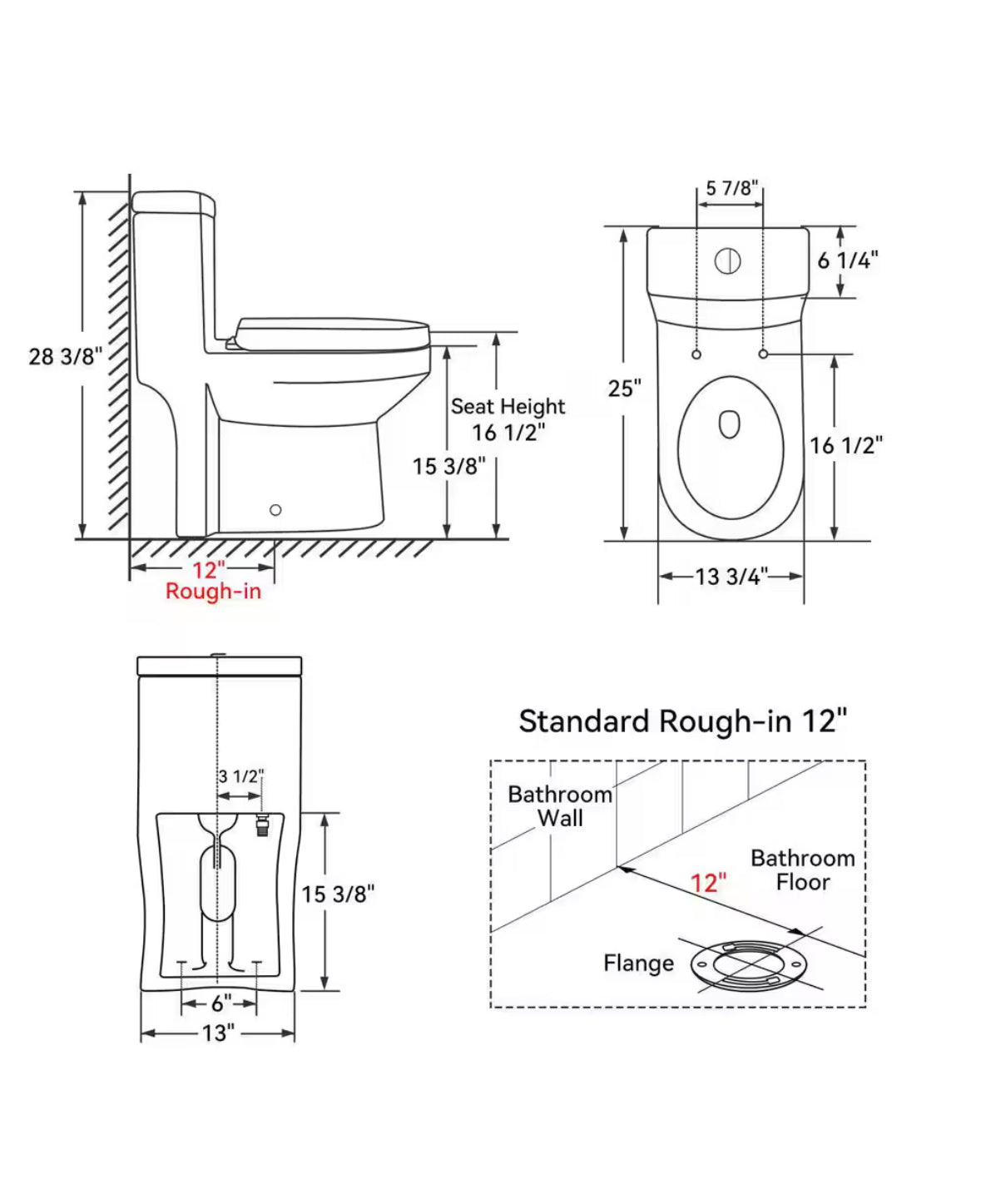 1-Piece 1.1/1.6 GPF Compact Dual Flush Round Toilet in White, Seat Included, with Brushed Gold Button