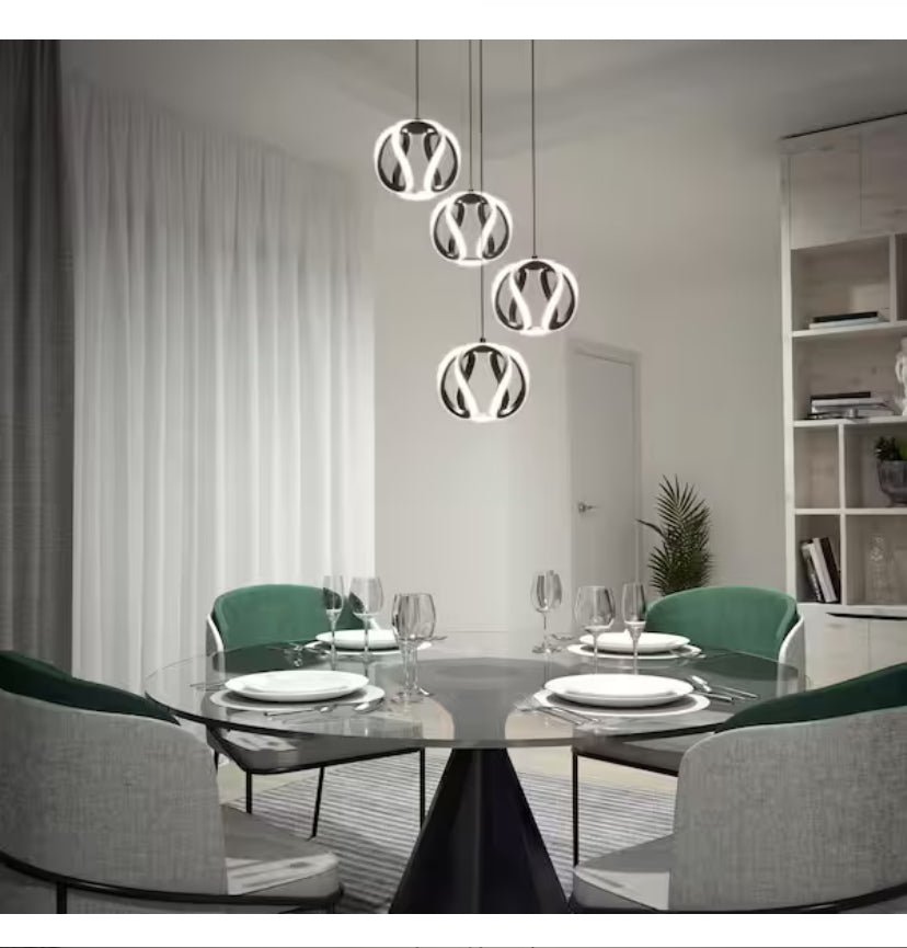 Vivaldi 25-Watt 4 Light Black Modern 5 CCT Integrated LED Pendant Light Fixture for Dining Room or Kitchen