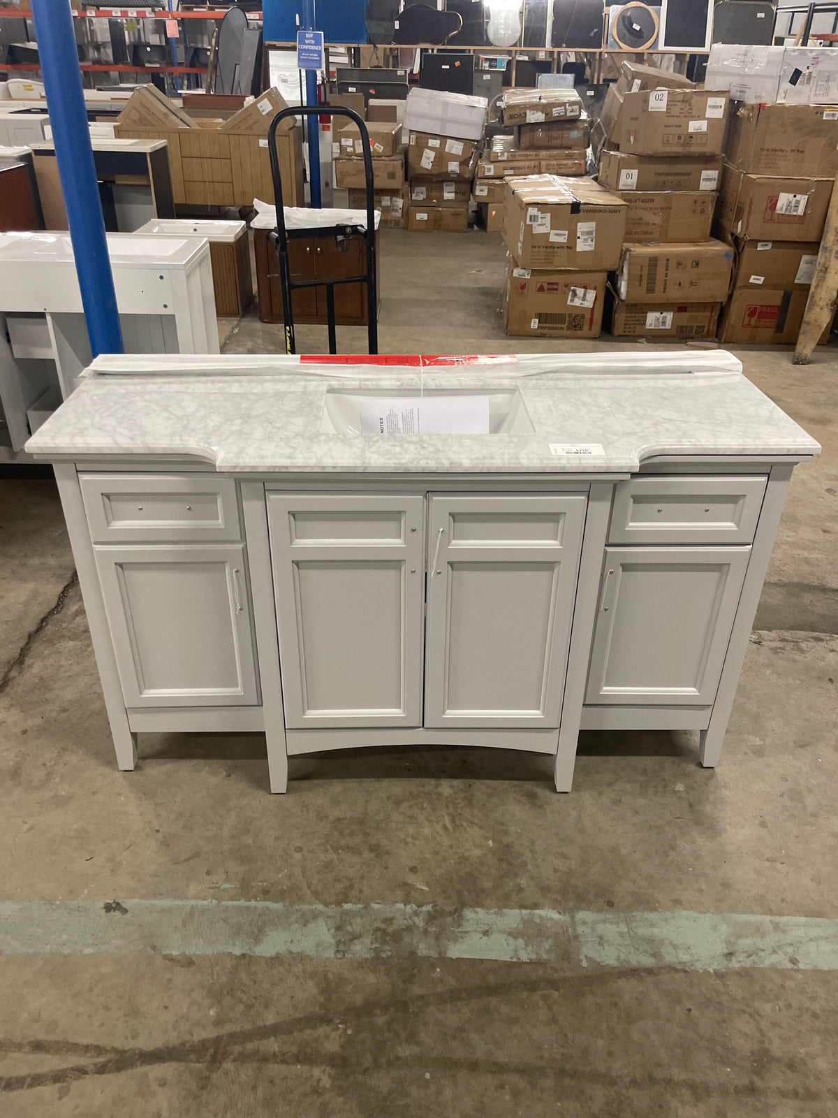 Sassy 60 in. Single Sink Freestanding Dove Gray Bath Vanity with Carrara Marble Top (Assembled)