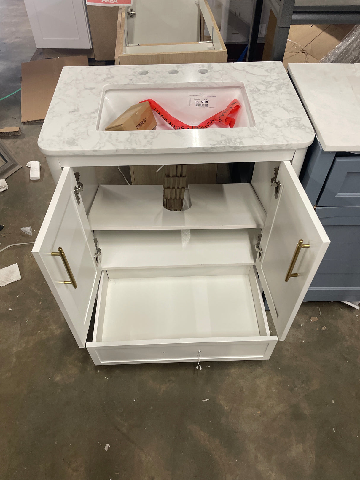 Tamsin 30 in. Single Sink White Bath Vanity with White Round Corner Engineered Marble Top (Assembled)
