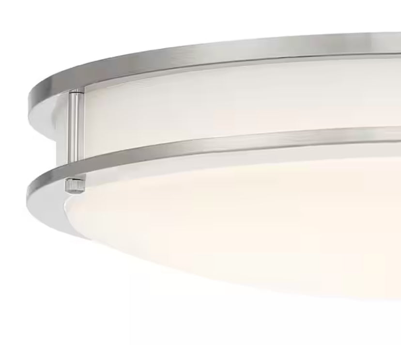 DC Series 16 in. 1-Light Modern Brushed Nickel Selectable Dimmable LED Round Flush Mount with White Acrylic Shade