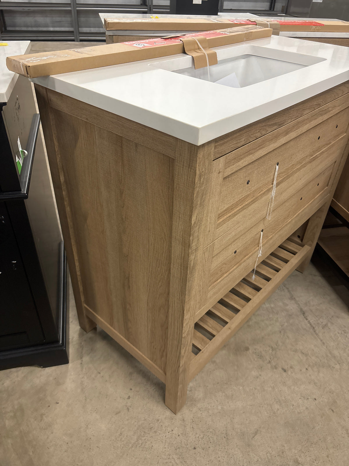 Autumn 36 in. W x 19 in. D x 34.5 in. H Single Sink Bath Vanity in Weathered Tan with White Engineered Stone Top