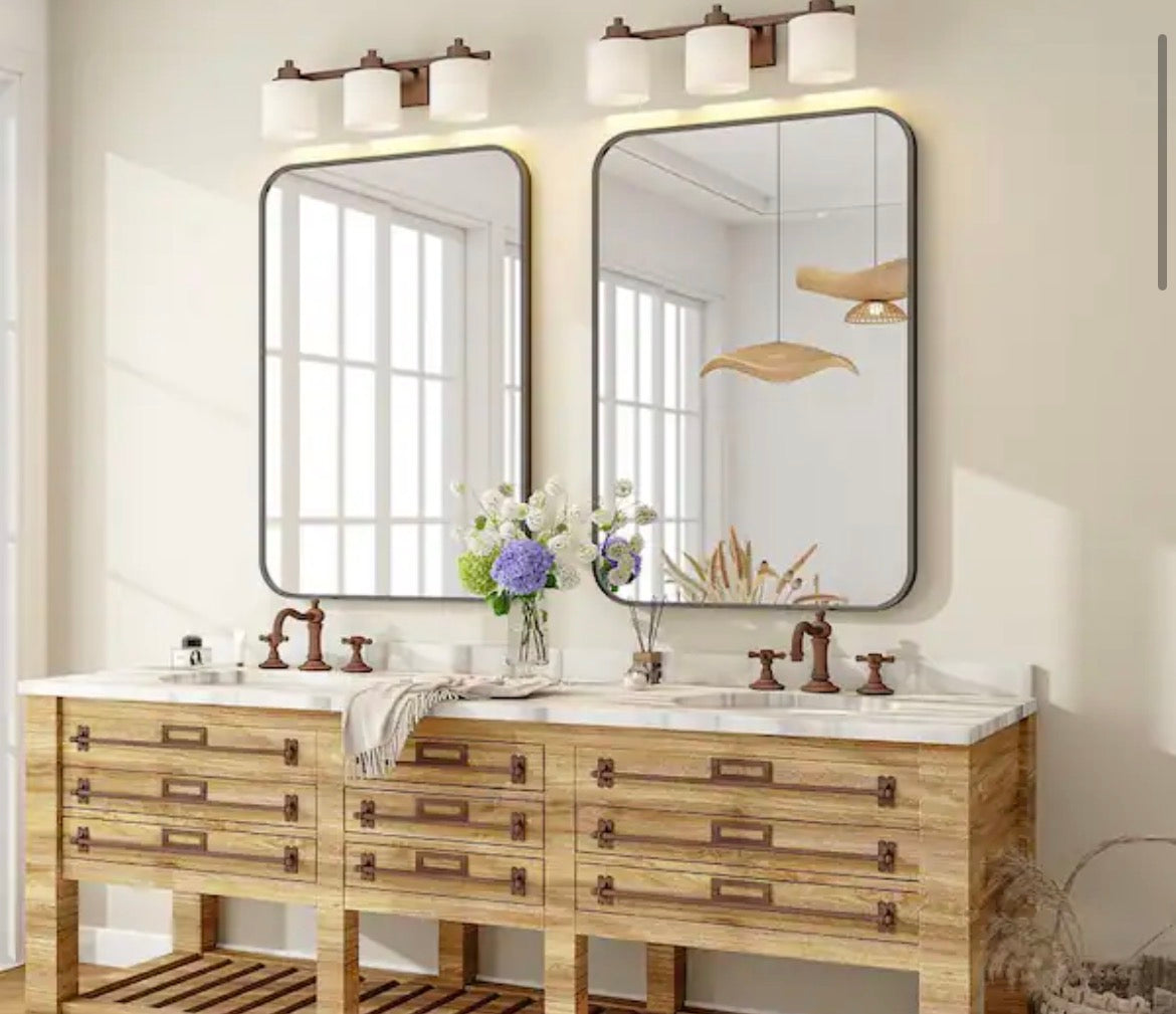 Black 36 in. W x 48 in. H Oversized Rectangular Modern Aluminum Alloy Framed Rounded Wall Mirror