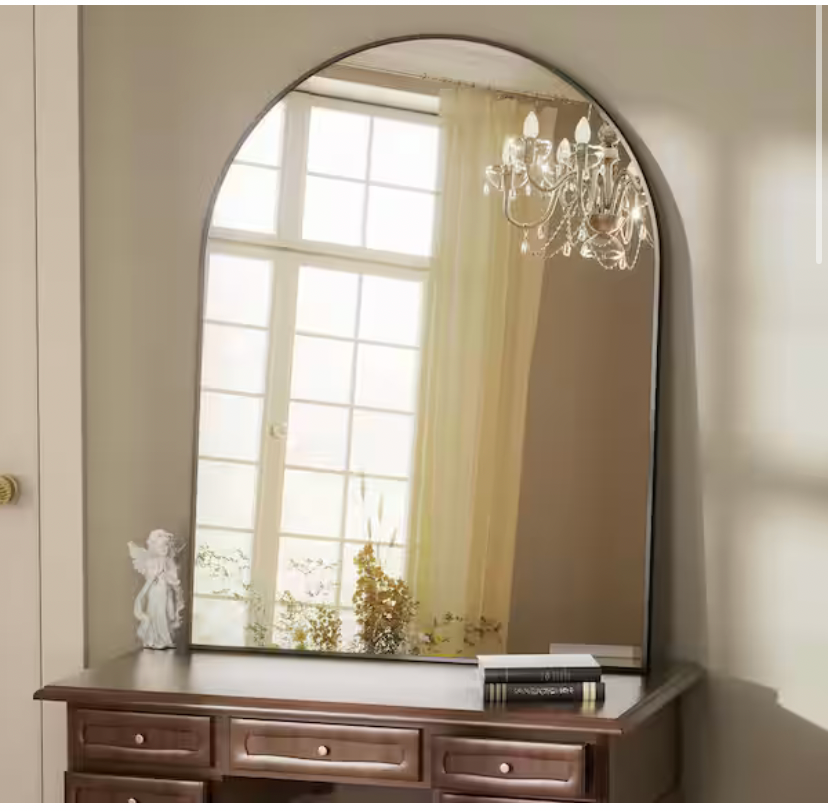 30 in. W x 40 in. H Modern Arched Black Aluminum Alloy Framed Wall Mirror