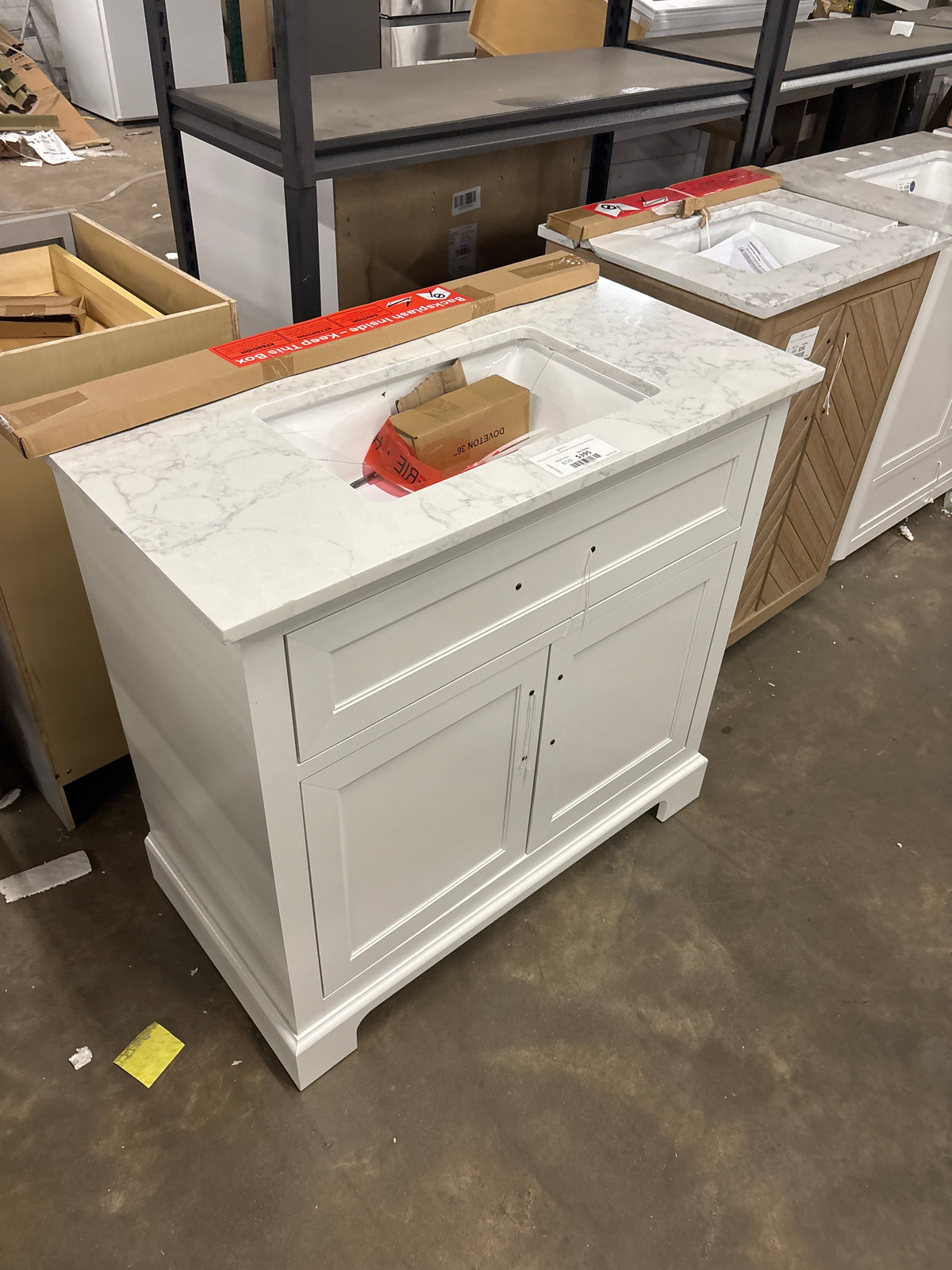 Doveton 36 in. W x 19 in. D x 34.5 in. H Single Sink Bath Vanity in White with White Engineered Stone Top