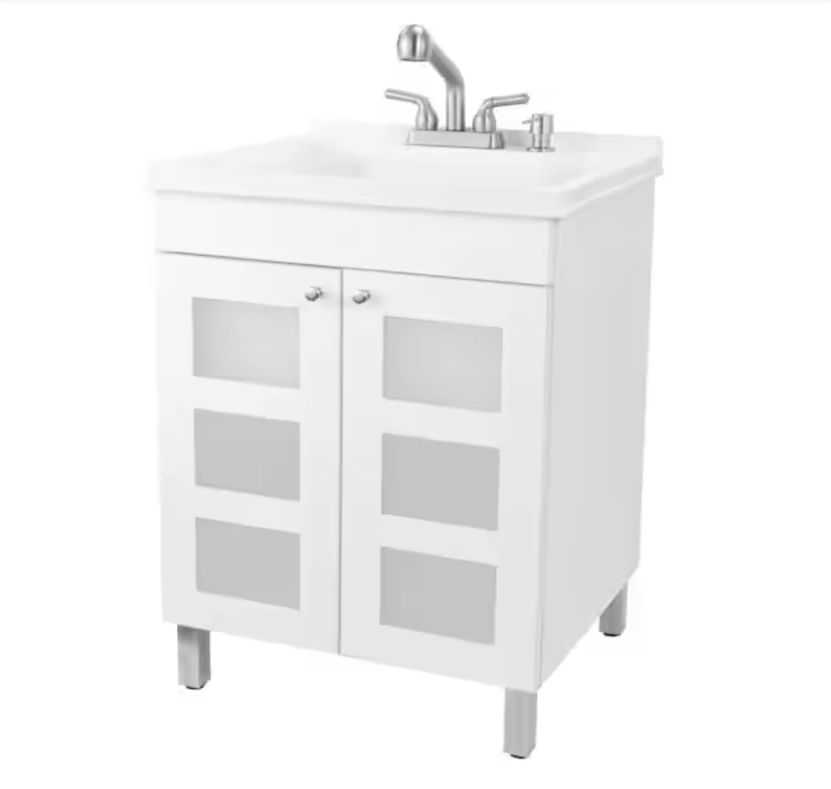 18 Gallons 21.75 in. x 25 in. Thermoplastic Drop-in Laundry Sink with Stainless Faucet, White Cabinet, Soap Dispenser