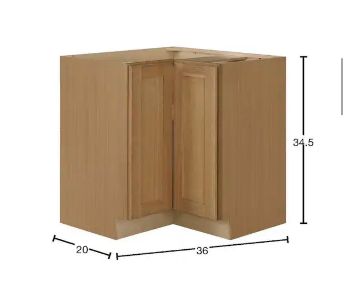 Avondale 32 in. W x 32 in. D x 34.5 in. H Ready to Assemble Plywood Shaker Lazy Susan Corner Cabinet in White Oak
