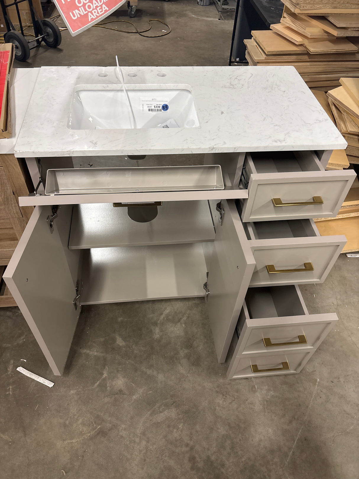 Marcote 36 in. Single Sink Greige Bath Vanity with White Volakas Engineered Marble Top (Assembled)