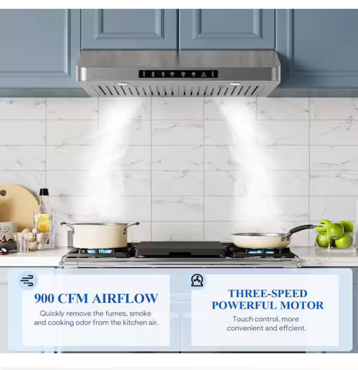 42 in. 900 CFM Ducted Under Cabinet Range Hood in Stainless Steel with 3 -Way Venting and Removable LED