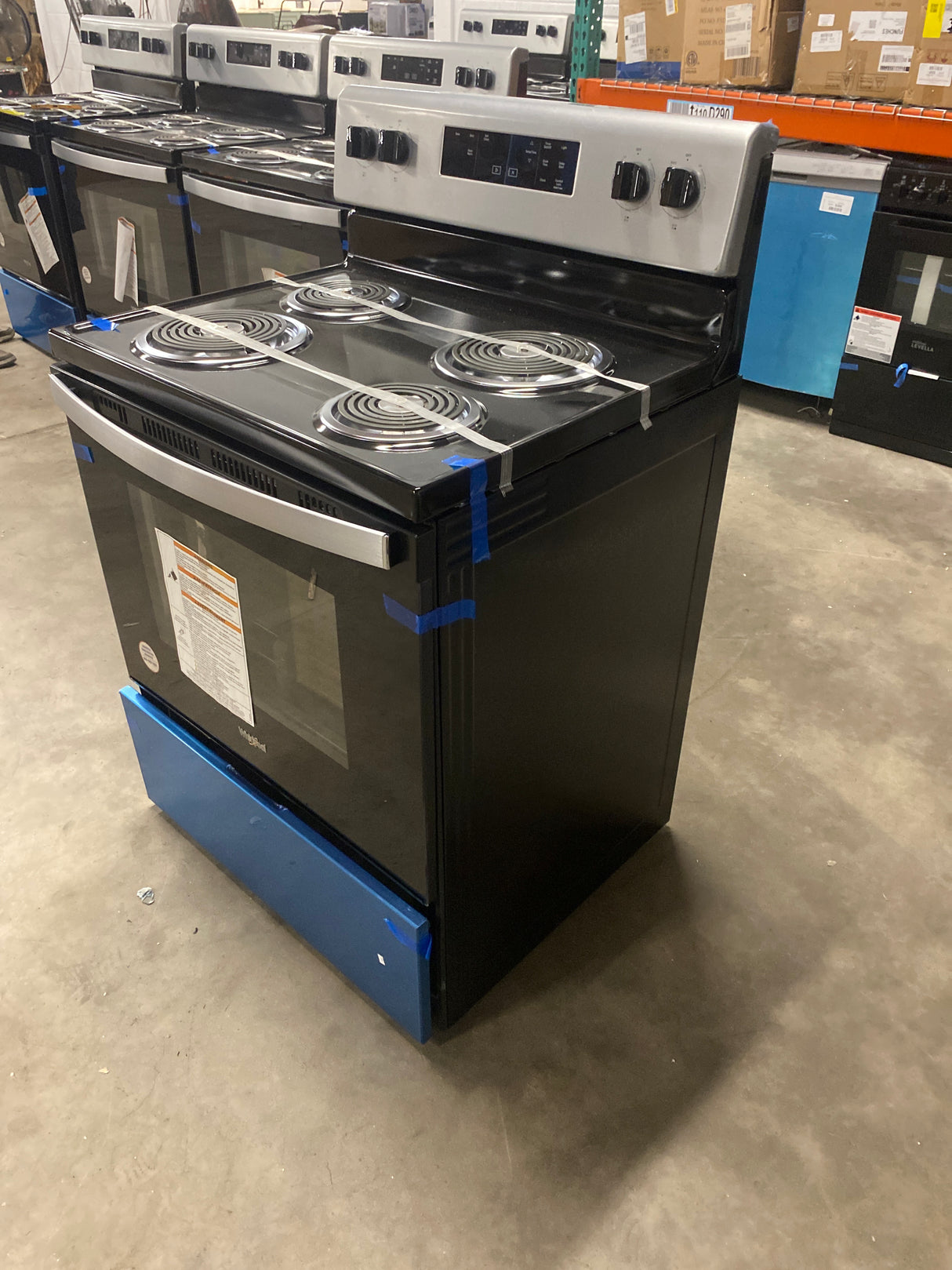 Whirlpool 30 in. 4.8 cu. ft. 4 Burner Element Electric Range with Self-Cleaning in Stainless Steel with Storage Drawer