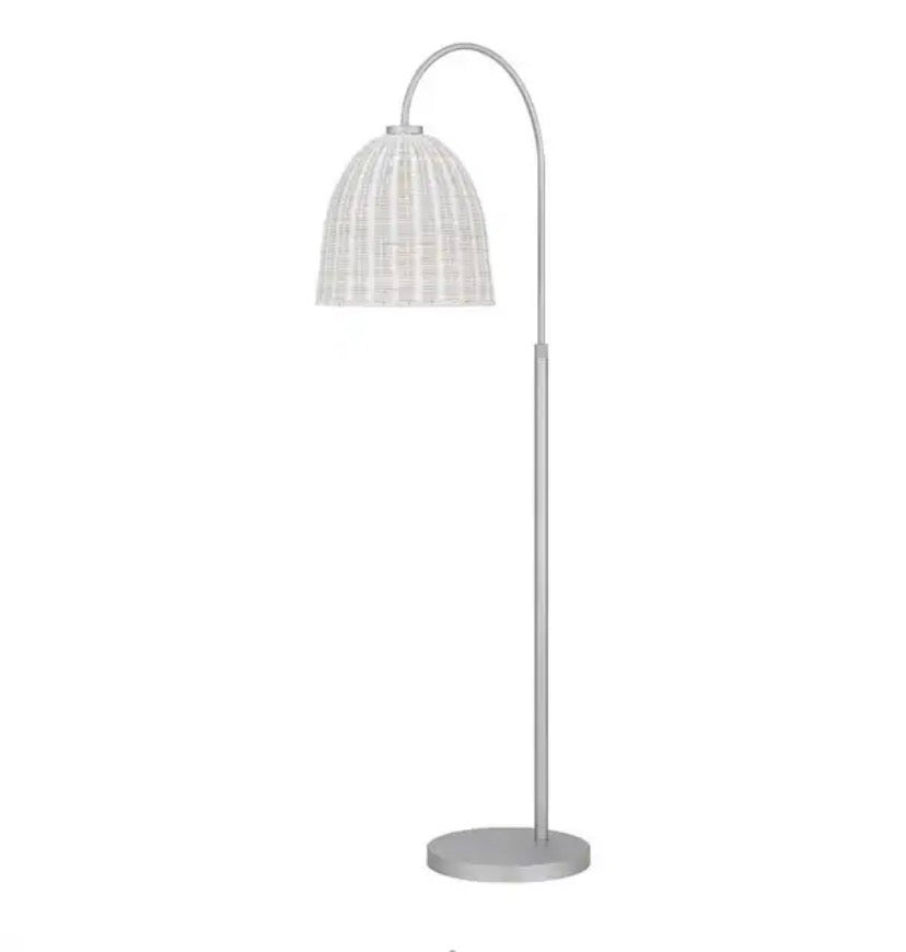 Highler 61 in. Silver Floor Lamp with White Rattan Shade