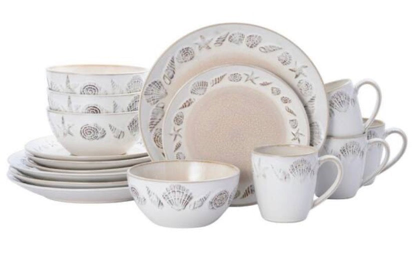 16-Piece Panama Coastal Beige Stoneware Dinnerware Set (Service For 4)