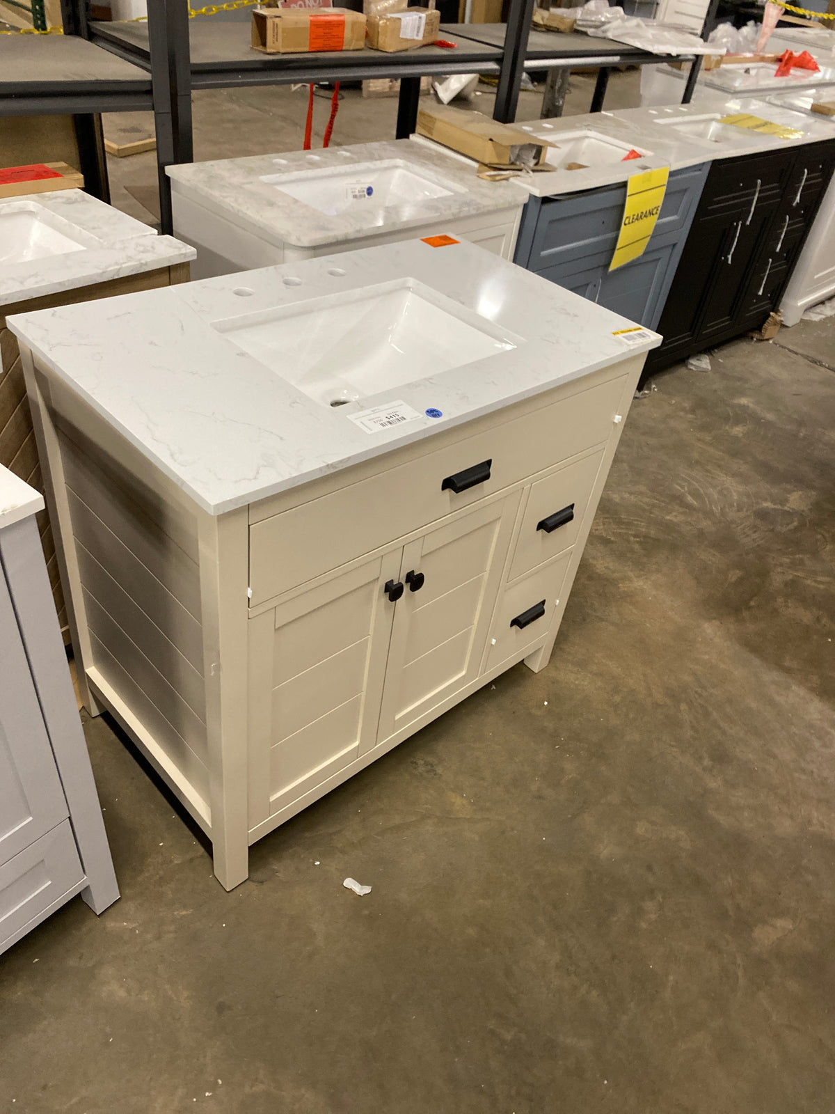 Stanhope 37 in. Single Sink Freestanding Even Better Beige Bath Vanity w/ Crystal White Engineered Stone Top (Assembled)