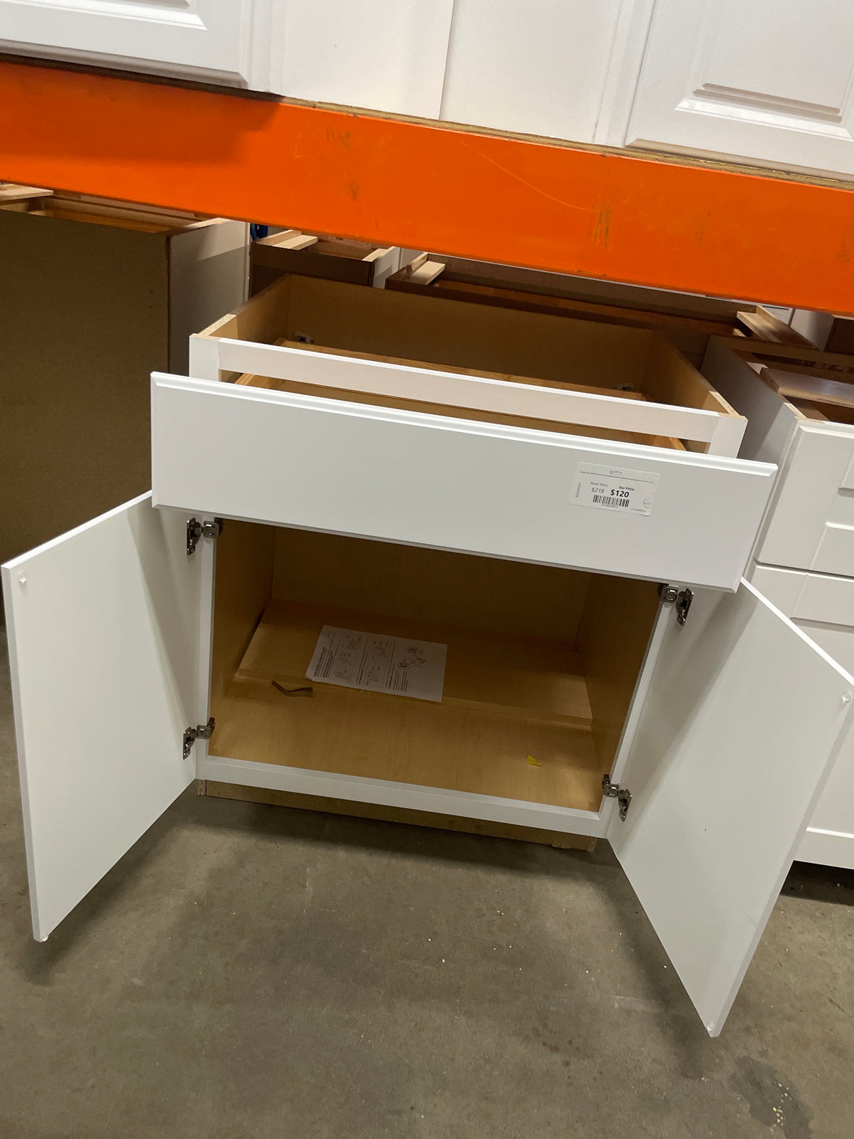 Hampton Satin White Raised Panel Stock Assembled Base Kitchen Cabinet with Drawer Glides (30 in. x 34.5 in. x 24 in.)