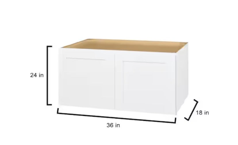 Avondale Shaker Alpine White Ready to Assemble Plywood 36 x 18in Wall Bridge Kitchen Cabinet(36 in W x 18 in H x 24in D)