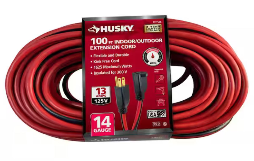 100 ft. 14/3 Medium Duty Indoor/Outdoor Extension Cord, Red/Black