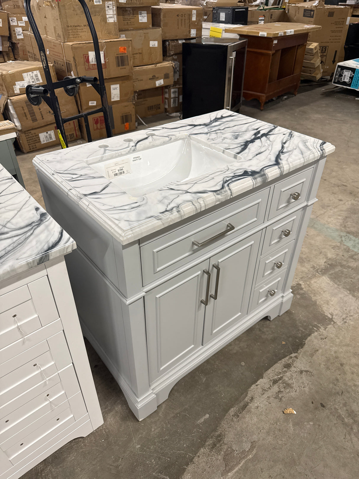 Melpark 36 in. W x 22.1 in. D x 34.5 in. H Freestanding Bath Vanity in Dove Gray with Epoxied White Cultured Marble Top