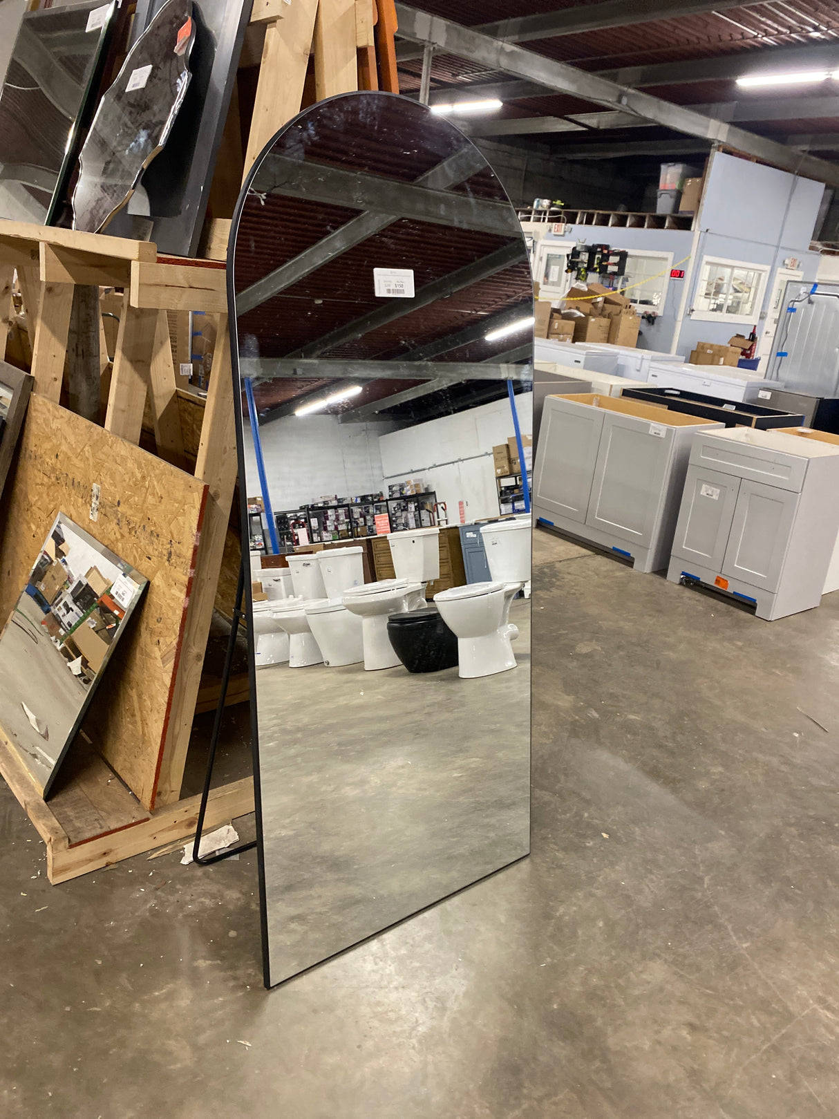 32 in. W x 71 in. H Oversized Arch Wood Full Length Black Wall Mounted Standing Mirror Floor Mirror