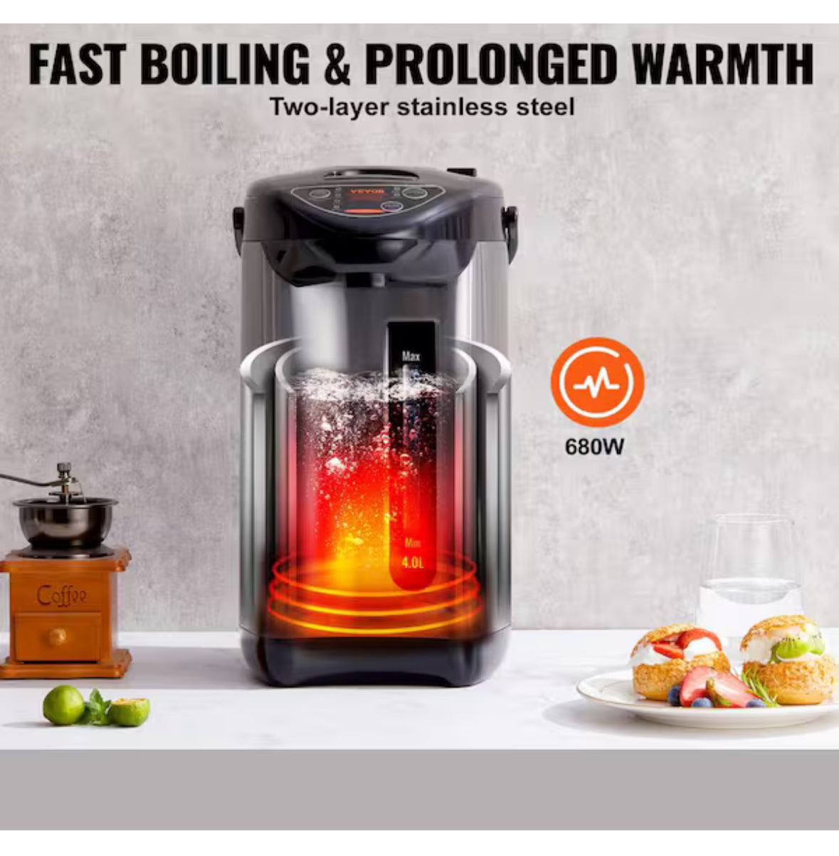 Electric Kettle Adjustable 4 Temperatures Water Boiler and Warmer Hot Water Dispenser Countertop Water Heater 5L/169 oz.