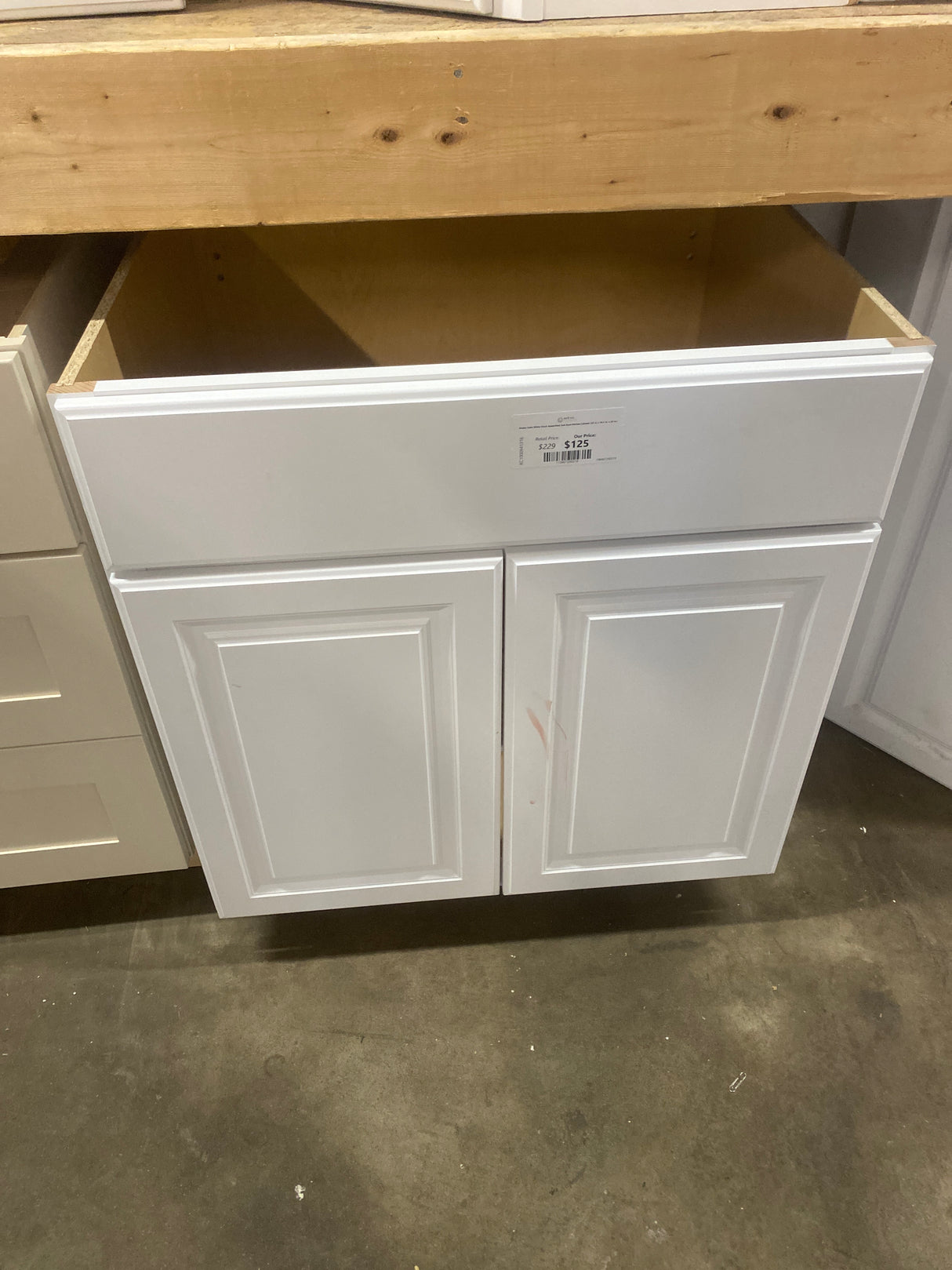 Shaker Satin White Stock Assembled Sink Base Kitchen Cabinet (30 in. x 34.5 in. x 24 in.)