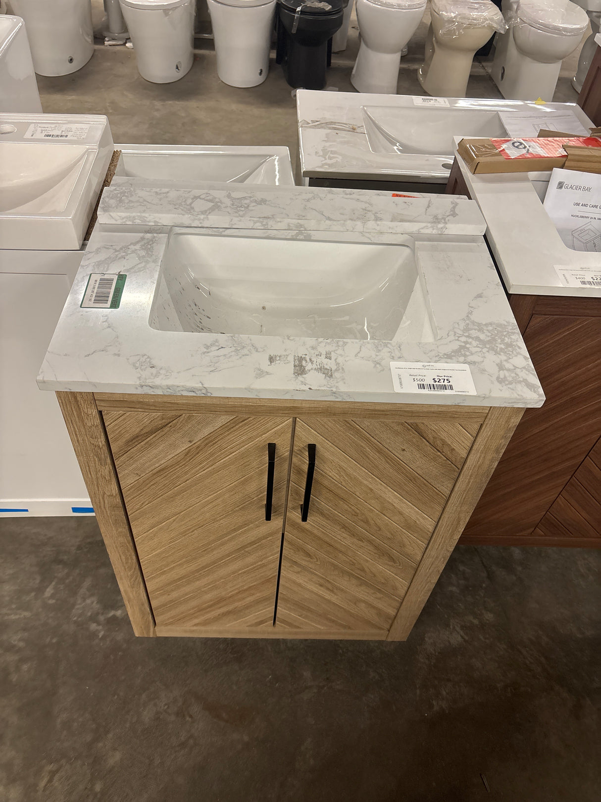 Huckleberry 30 in. Single Sink Weathered Tan Bath Vanity with White Engineered Marble Top (Assembled)