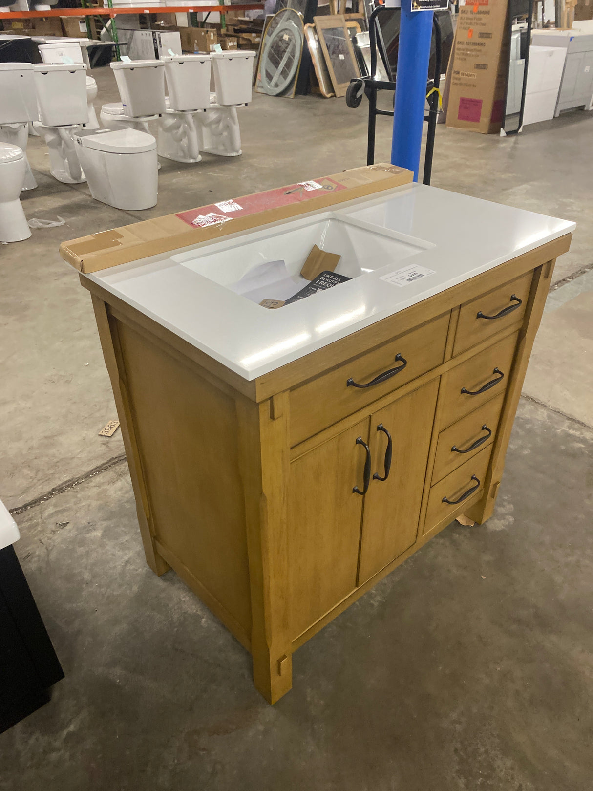 Bellington 36 in. W x 22 in. D x 34.5 in. H Bath Vanity in Almond Toffee with White Engineered Stone Top