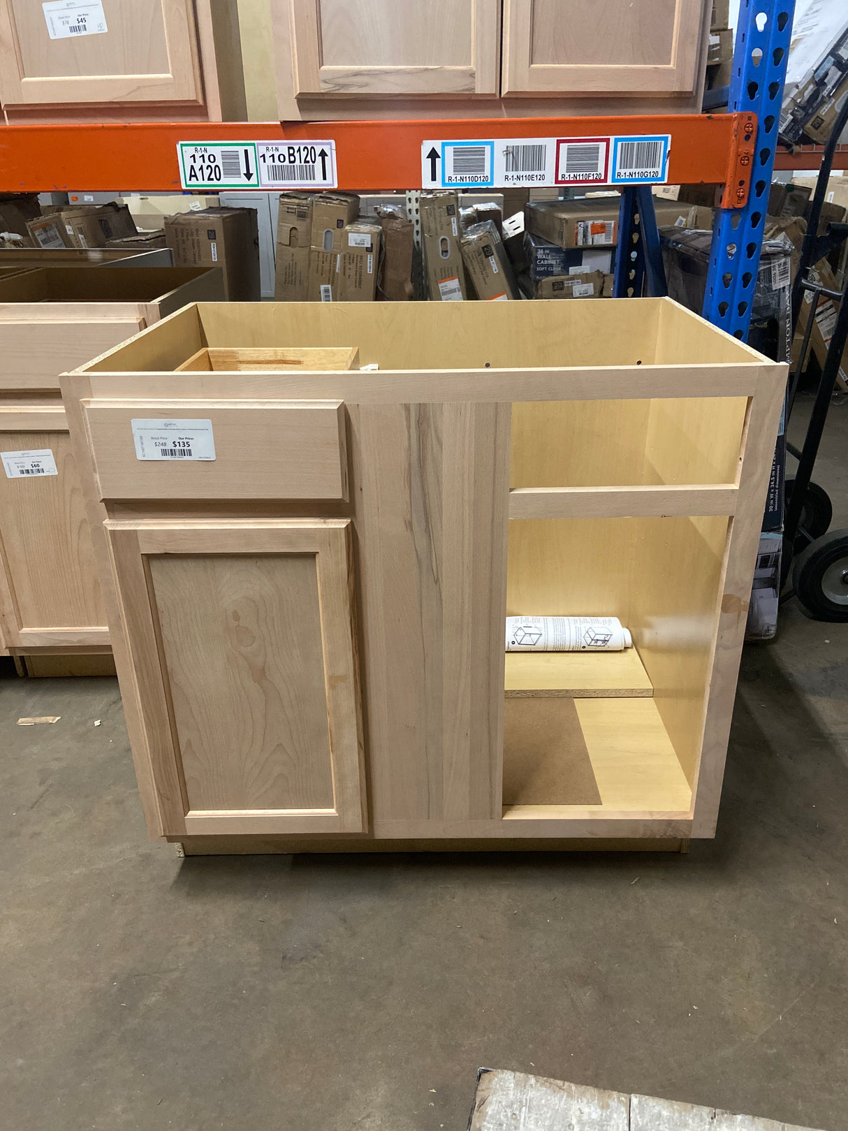 36 in. W x 24 in. D x 34.5 in. H Assembled Blind Corner Base Kitchen Cabinet in Unfinished with Recessed Panel