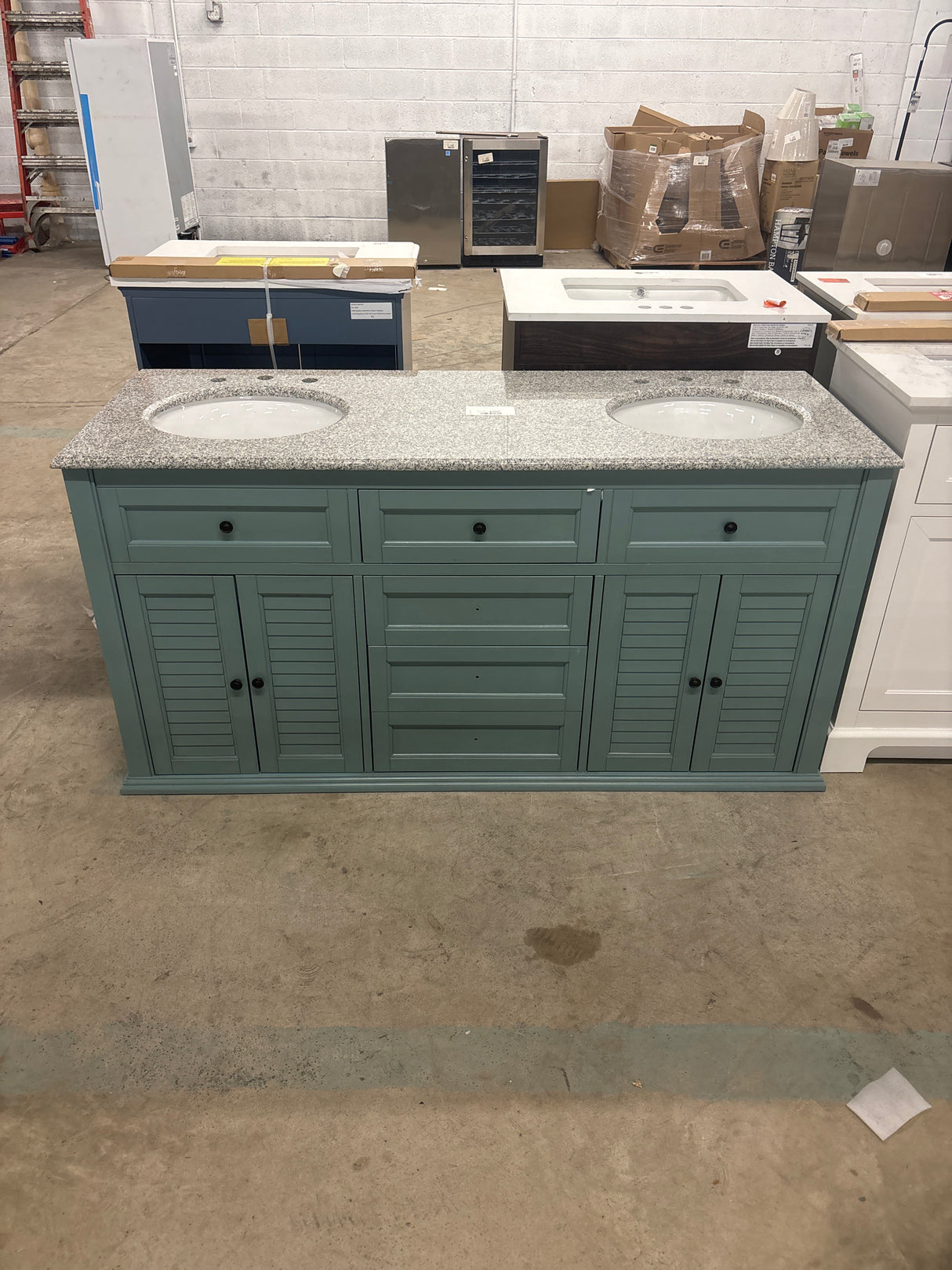 Hamilton Shutter 61 in. W x 22 in. D Double Bath Vanity in Sea Glass with Granite Vanity Top in Gray with White Sink