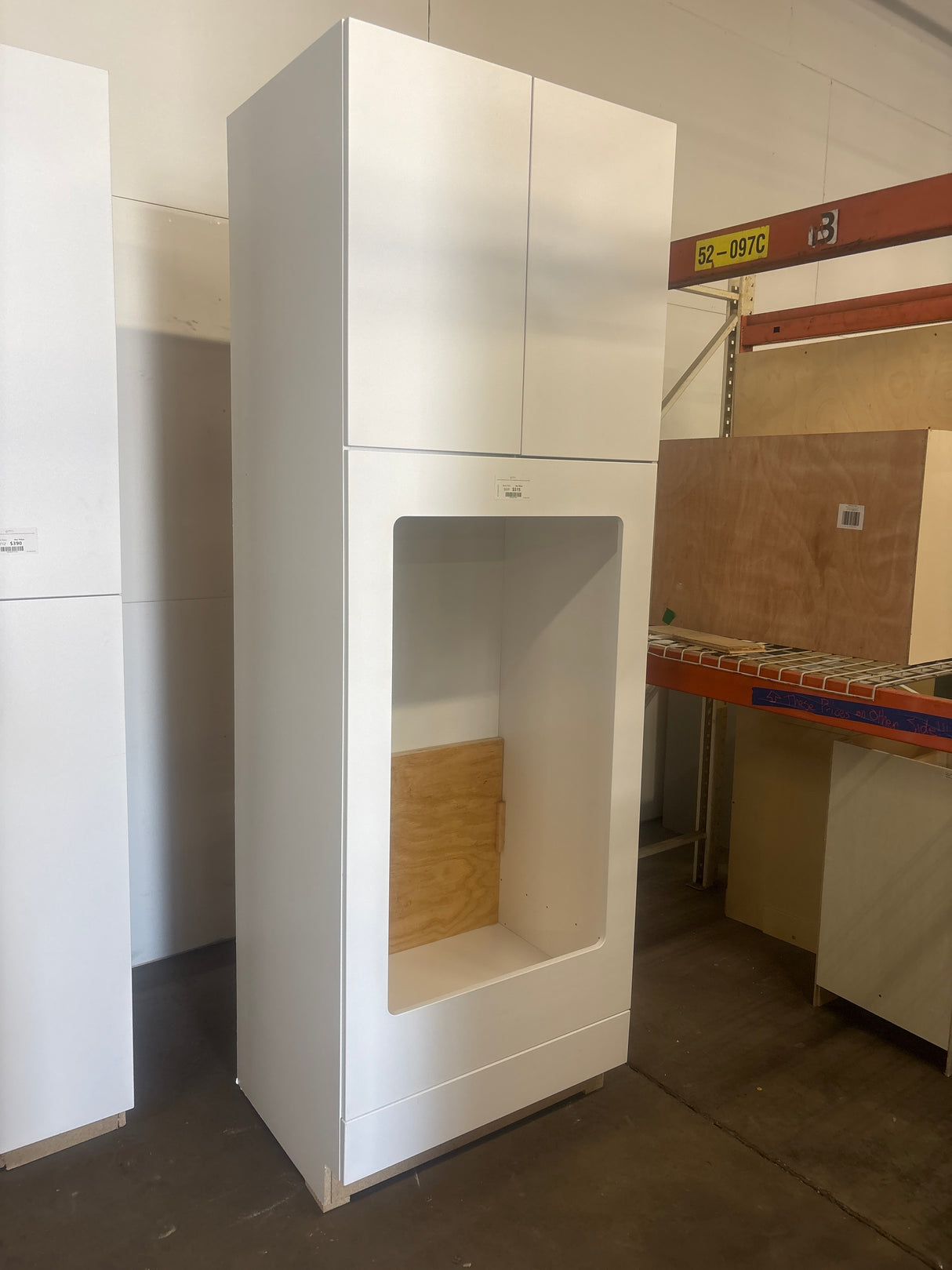 Designer Series Edgeley 33 in. W x 24 in. D x 96 in. H Assembled Slab Double Oven Kitchen Cabinet in White