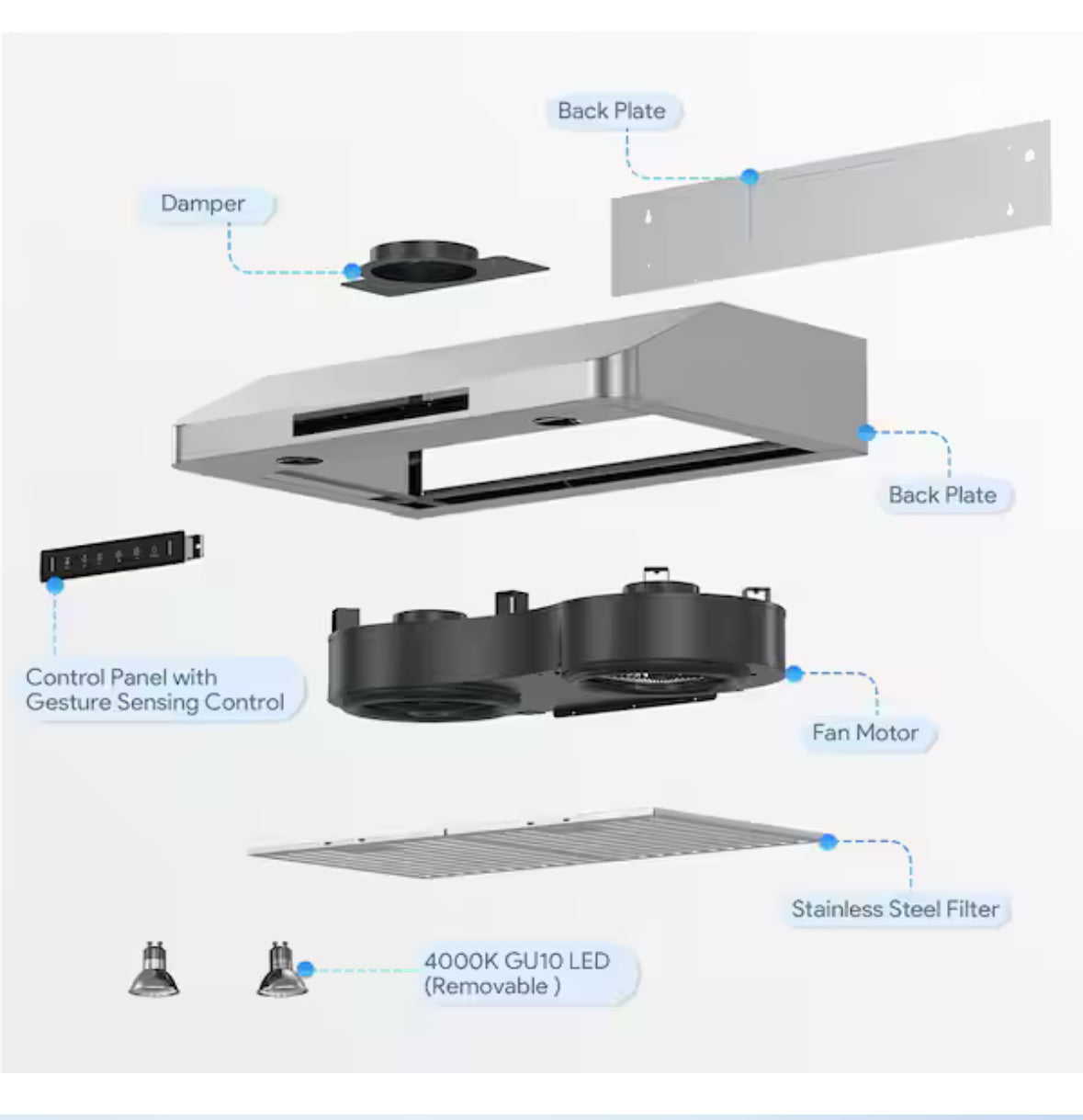 42 in. 900 CFM Ducted Under Cabinet Range Hood in Stainless Steel with 3 -Way Venting and Removable LED