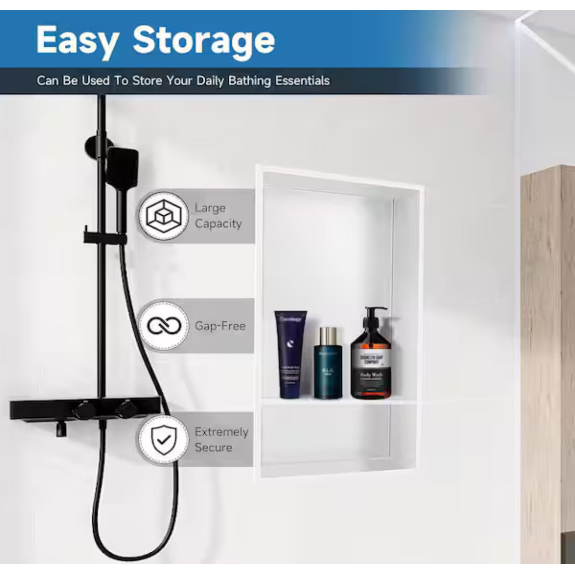 12 in. W x 24 in. H x 4 in. D Stainless Steel Shower Niche in White