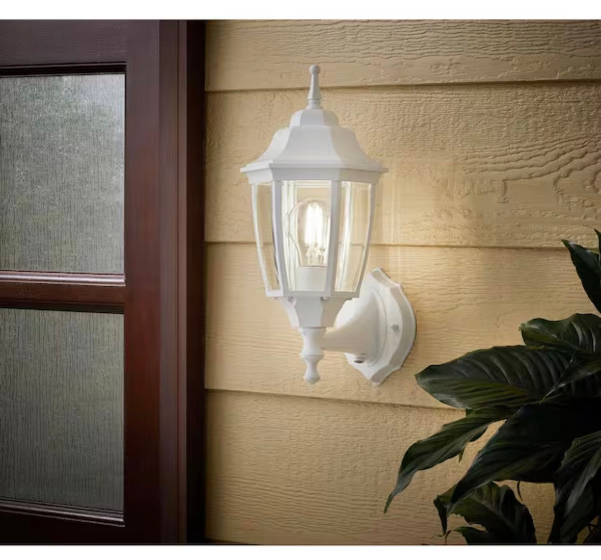 14.37 in. White Dusk to Dawn Decorative Outdoor Wall Light Lantern Sconce