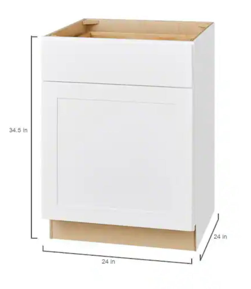 Avondale Shaker Alpine White Quick Assemble Plywood 24 in Base Kitchen Cabinet (24 in W x 24 in D x 34.5 in H)