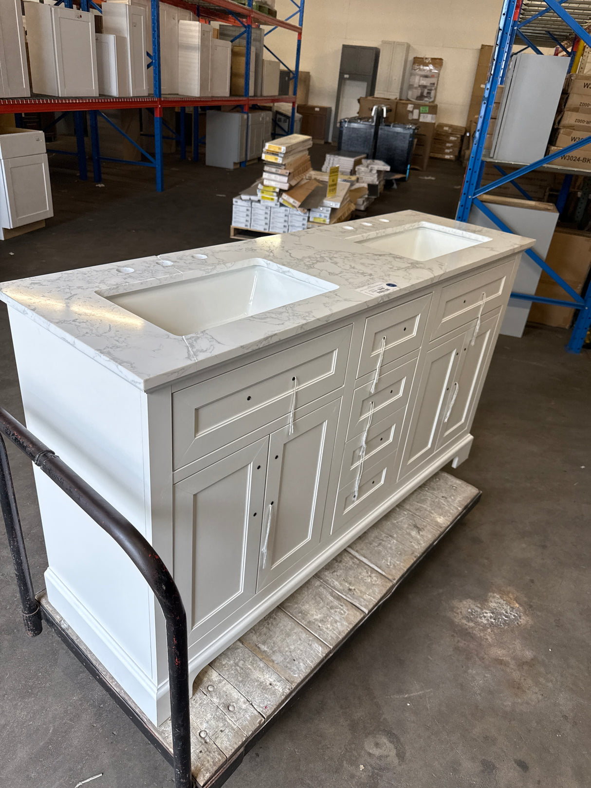 Doveton 60 in. W x 19 in. D x 34.50 in. H Bath Vanity in White with White Cultured Marble Top