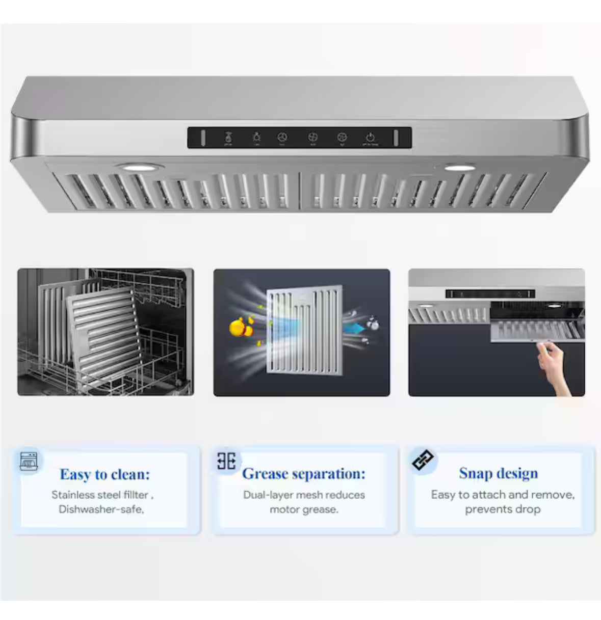 42 in. 900 CFM Ducted Under Cabinet Range Hood in Stainless Steel with 3 -Way Venting and Removable LED