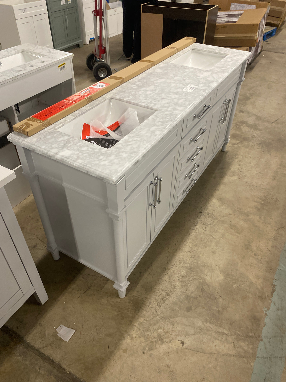 Aberdeen 72 in. W x 22 in. D x 34.5 in. H Double Sink Bath Vanity in Dove Gray with Carrara Marble Top