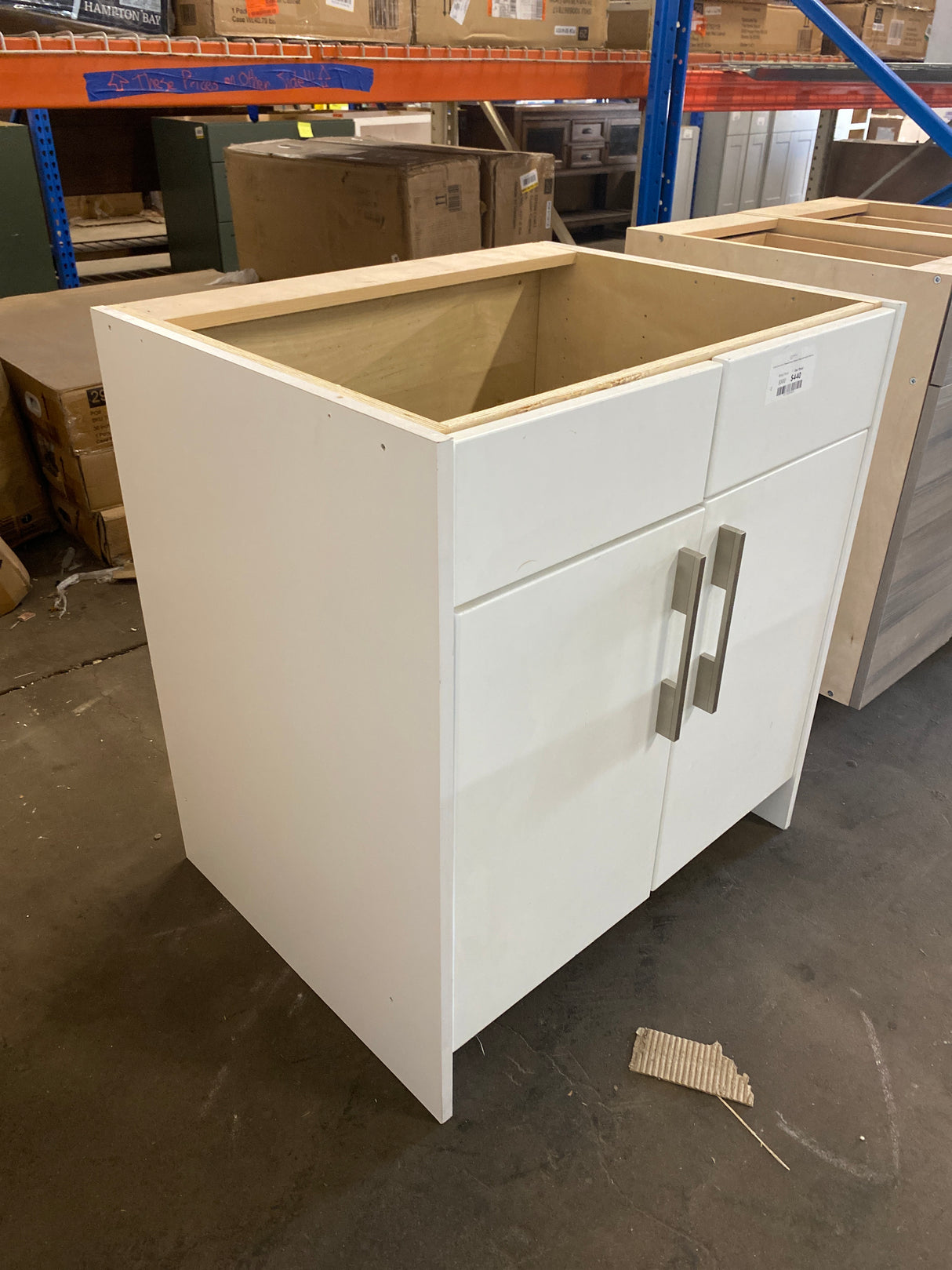 32 W x 25 D X 34.5 H Plywood Kitchen Cabinet in White with Pull Out Trash Can