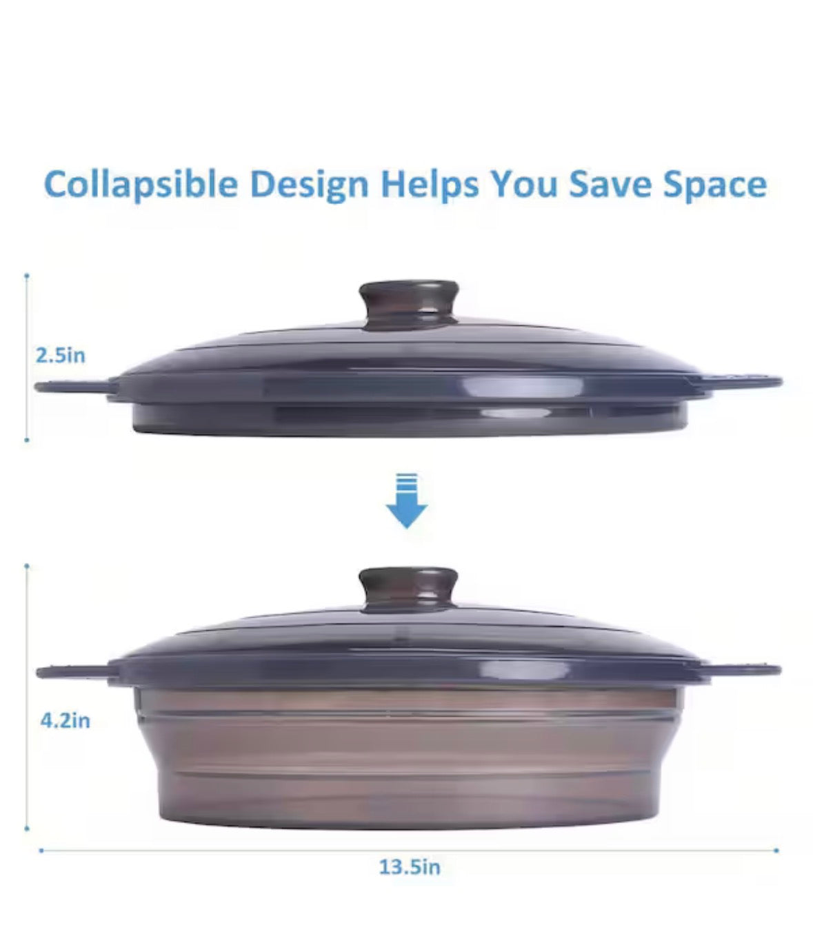 Collapsible Black Silicon Microwave Steamer Cookware with Handle Lid Removable Rack