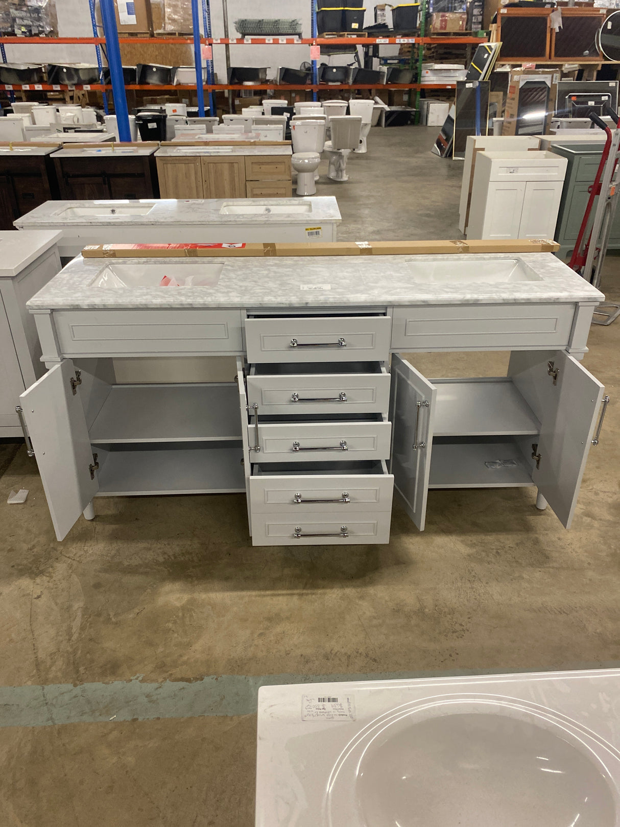 Aberdeen 72 in. W x 22 in. D x 34.5 in. H Double Sink Bath Vanity in Dove Gray with Carrara Marble Top