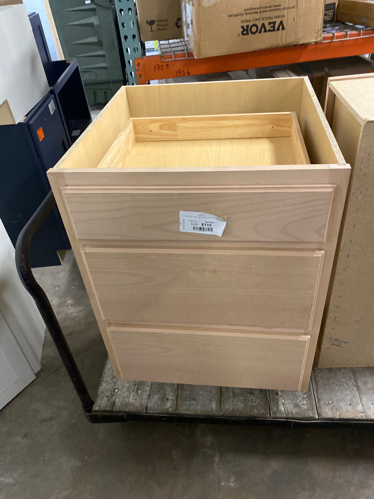 24 in. W x 24 in. D x 34.5 in. H Assembled Drawer Base Kitchen Cabinet in Unfinished with Recessed Panel (Copy)