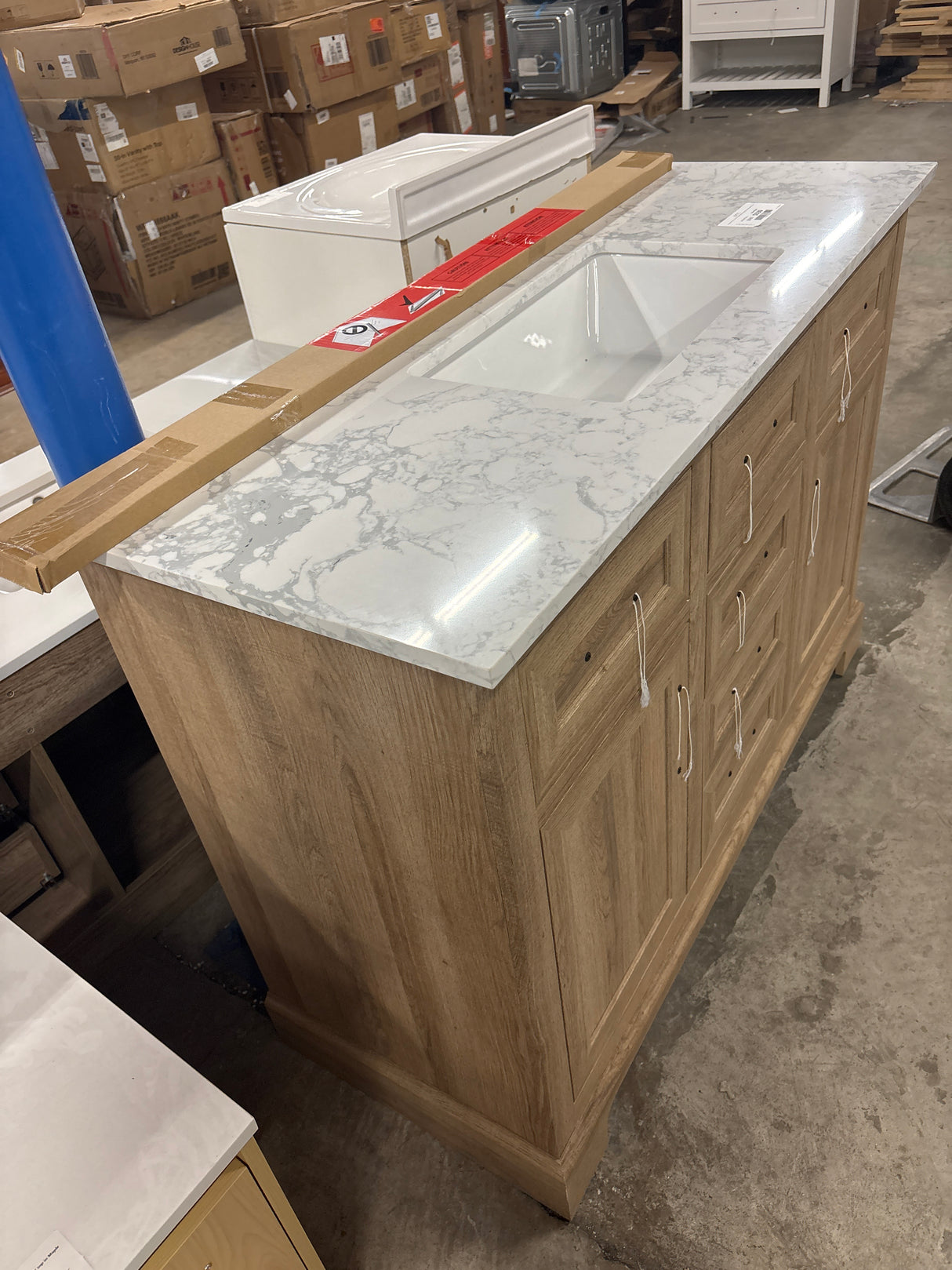 Doveton 48 in. W x 19 in. D x 34.50 in. H Freestanding Vanity in Weathered Tan with White Engineered Stone Top