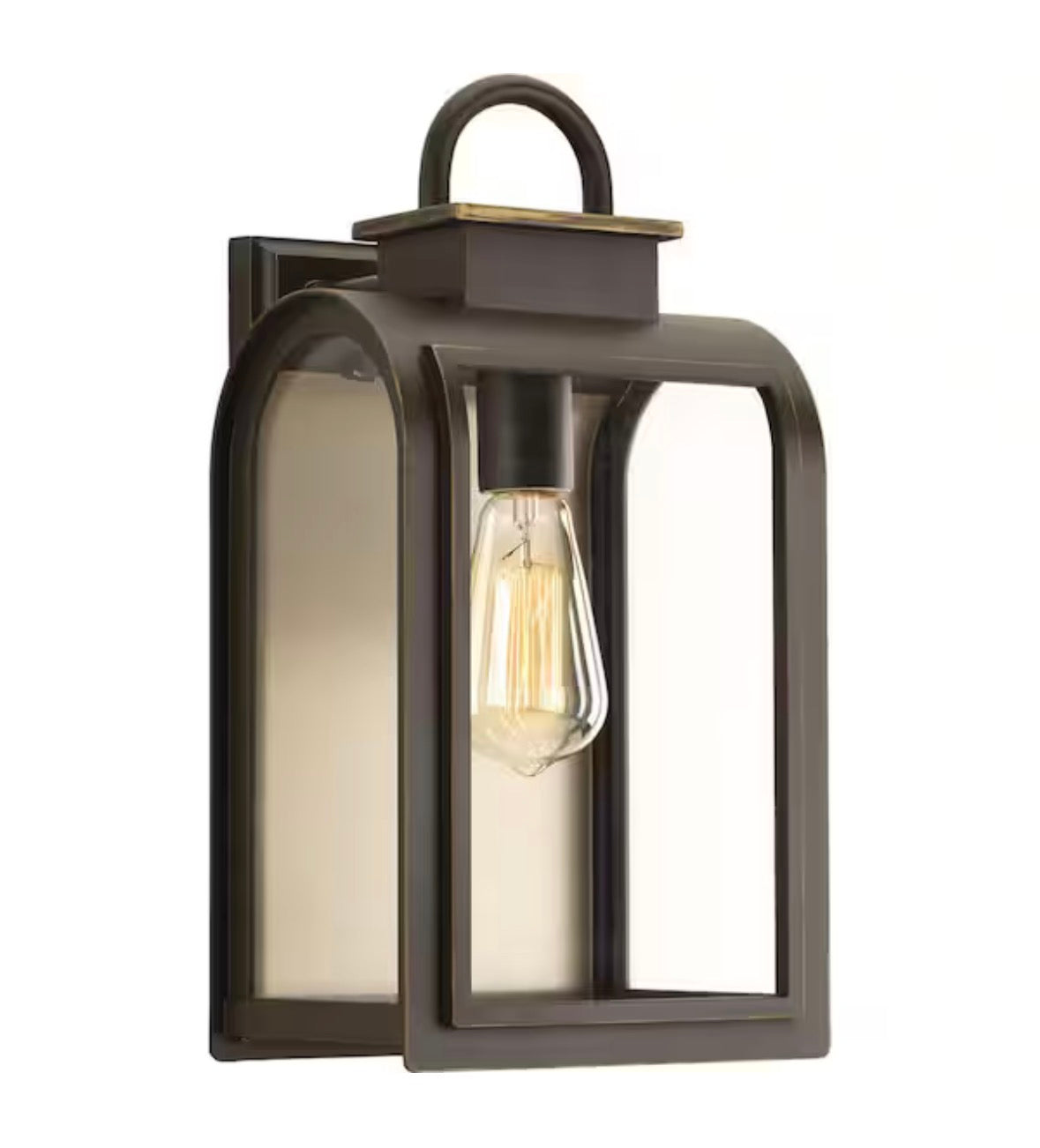 Refuge Collection 1-Light Oil Rubbed Bronze Clear/Etched Umber Glass Farmhouse Outdoor Medium Wall Lantern Light