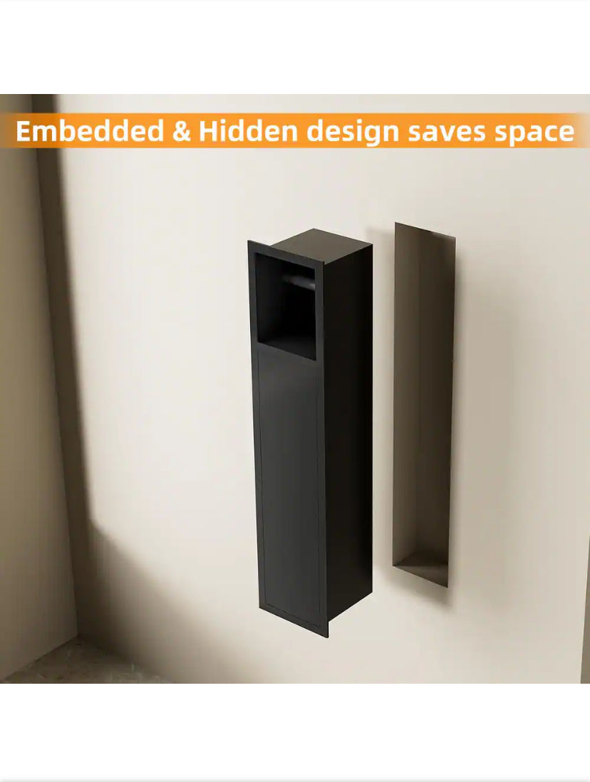 6 in. W x 25 in. H x 5.5 in. D Recessed Toilet Brush Holder with Cabinet, Shower Niche Toilet Paper Holder in Black